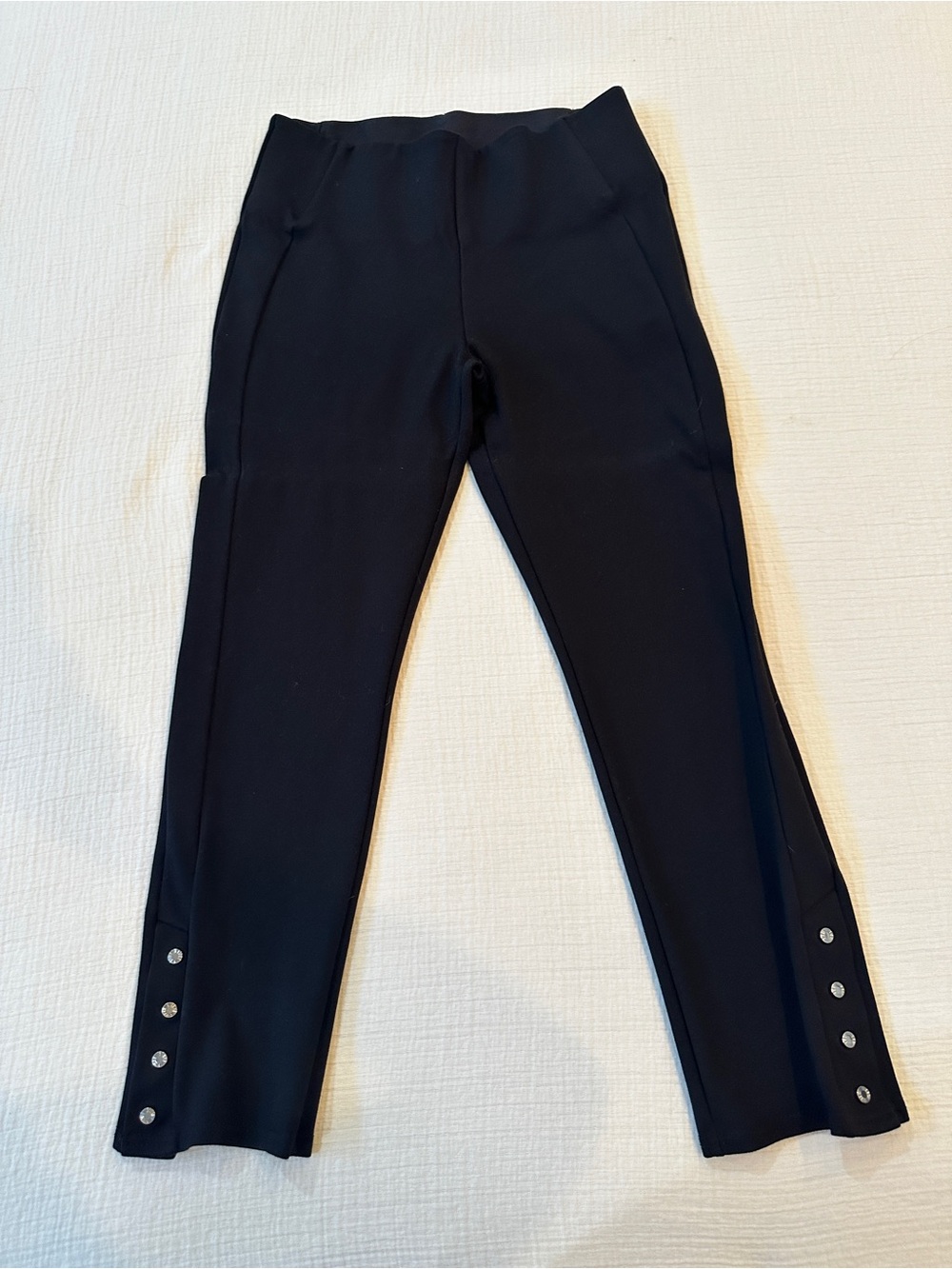 Investments Black Cropped Ponte Snap-Hem Pant Leggings